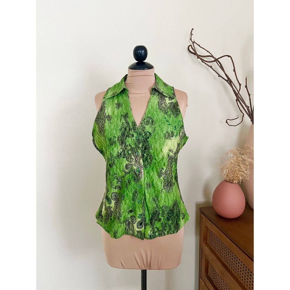 Vintage Y2K‎ Deadstock Green Paisley Lace Tank